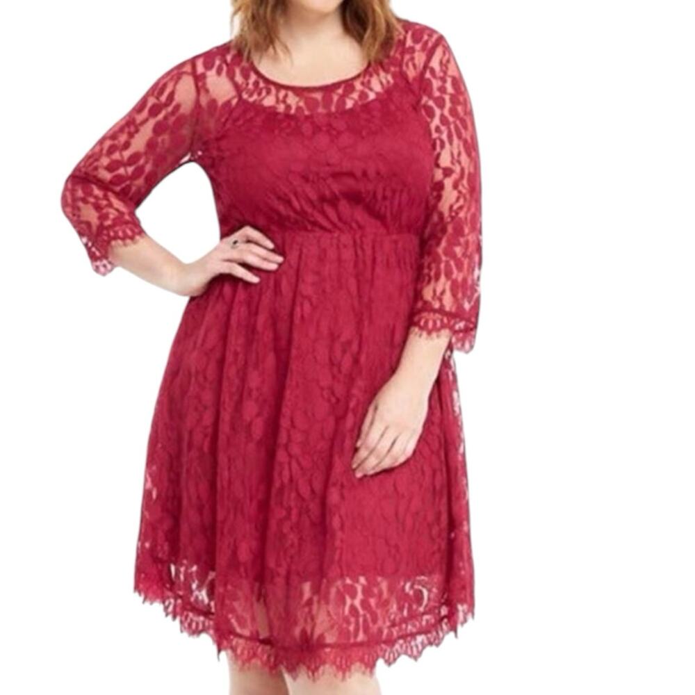 Torrid Purple Lace Skater Dress Size 18 Modest Plus Size Stretch Scalloped Hem